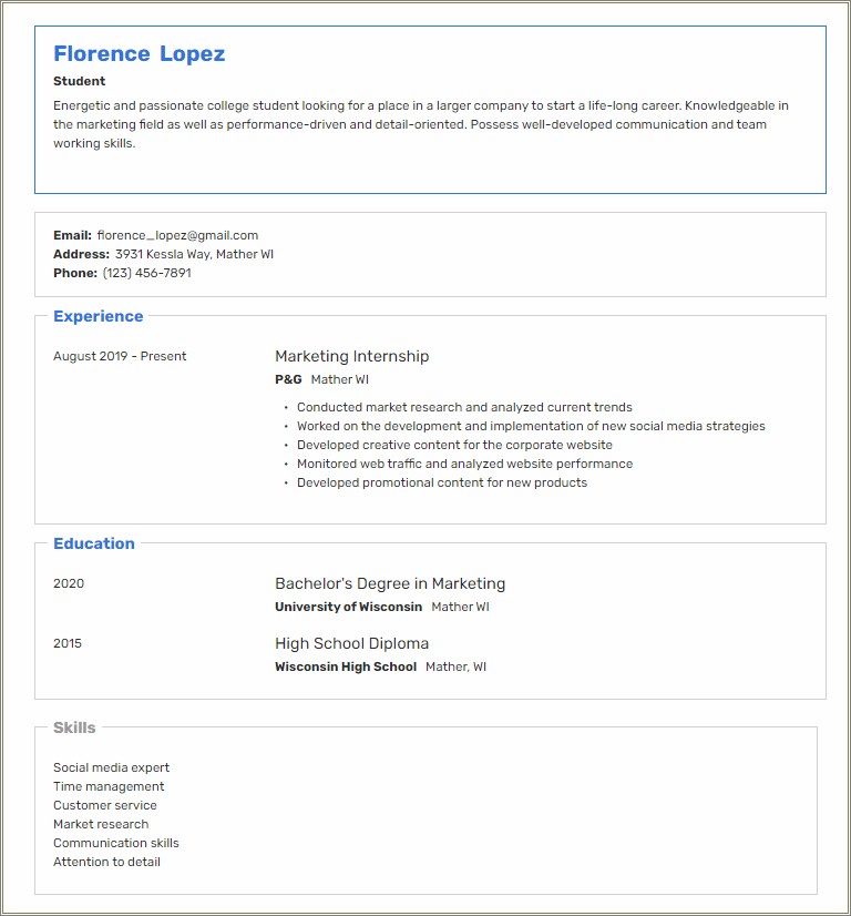 Skills Section Of College Student Resume