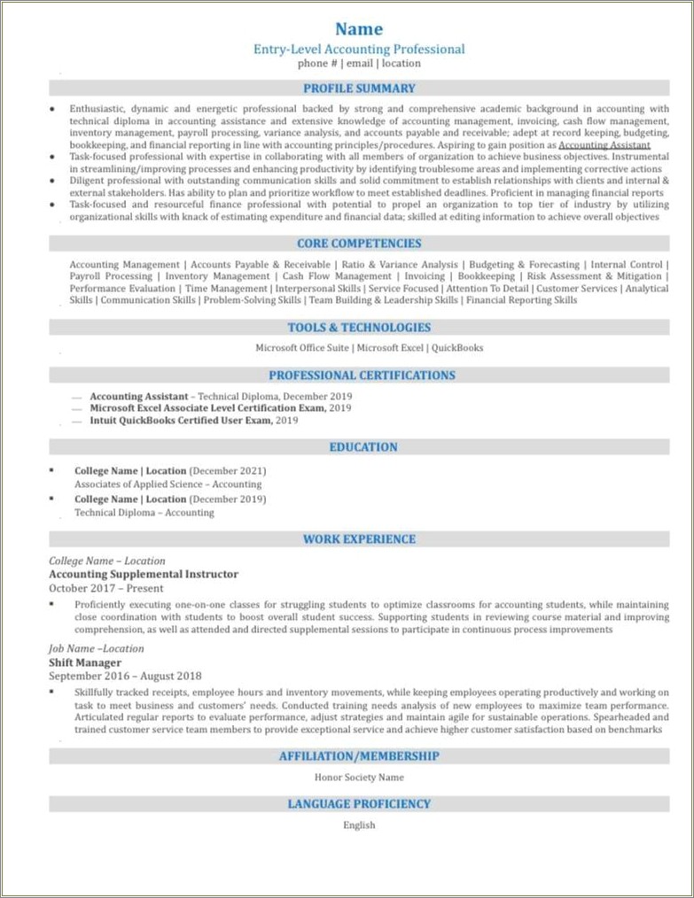 Skills Section Of Resume Accounting Reddit