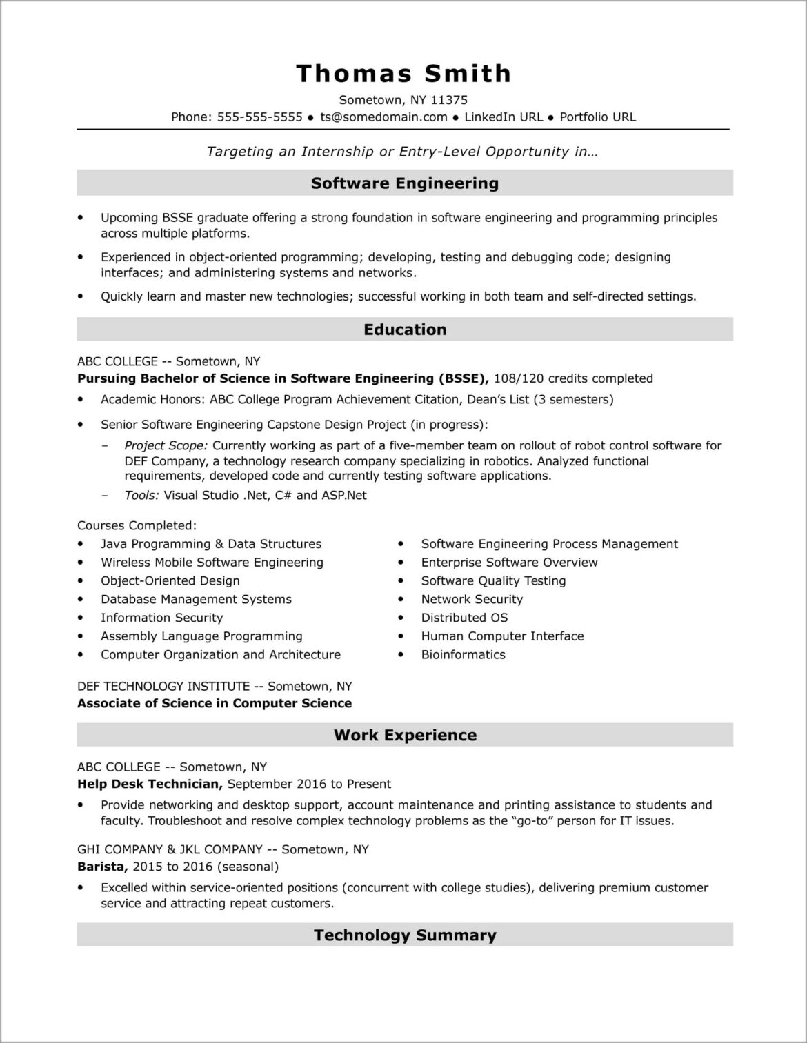 Skills Section Of Resume Engineering College