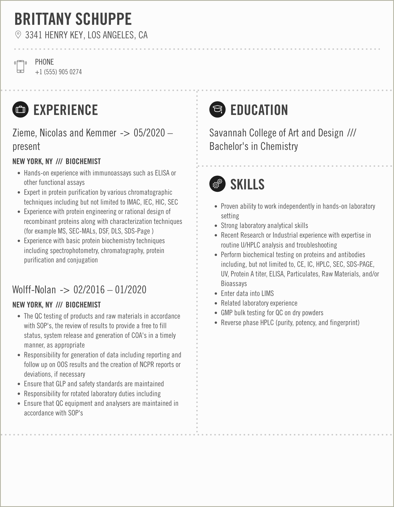 Skills Section Of Resume For Biochemsirty