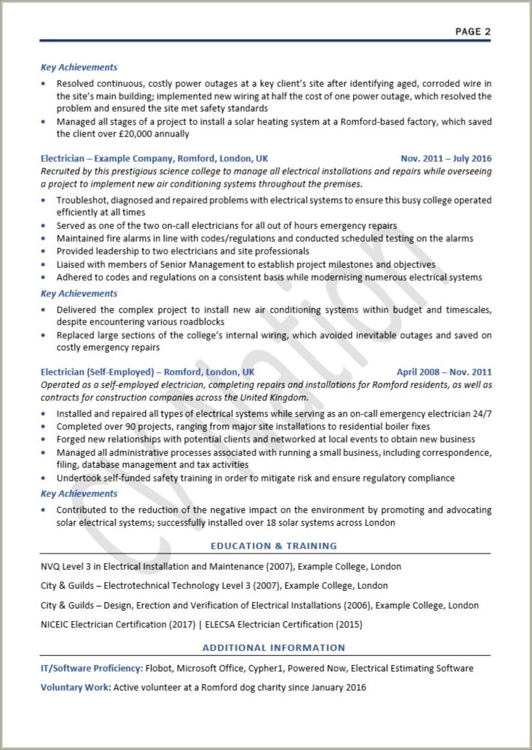 Skills Section Of Resume For Electrical Technician