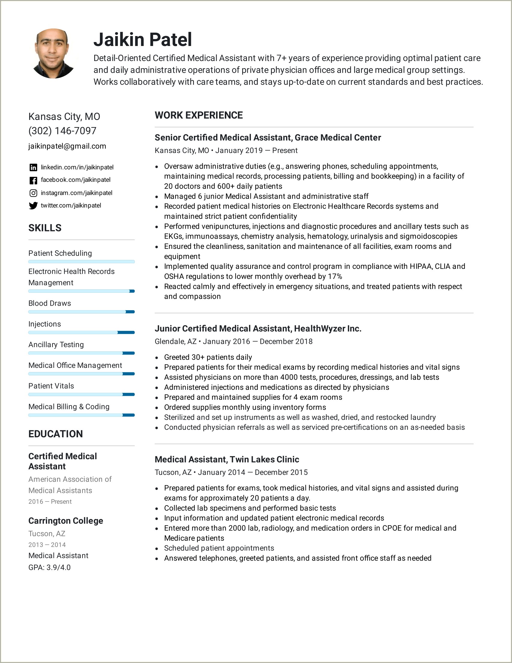 Skills Section Of Resume For Healthcare