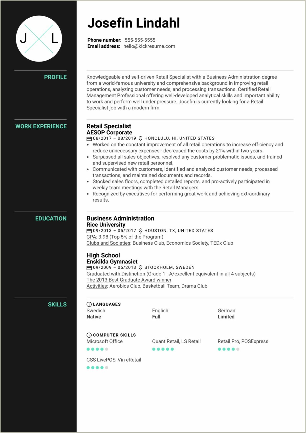 Skills Section Of Resume For Retail