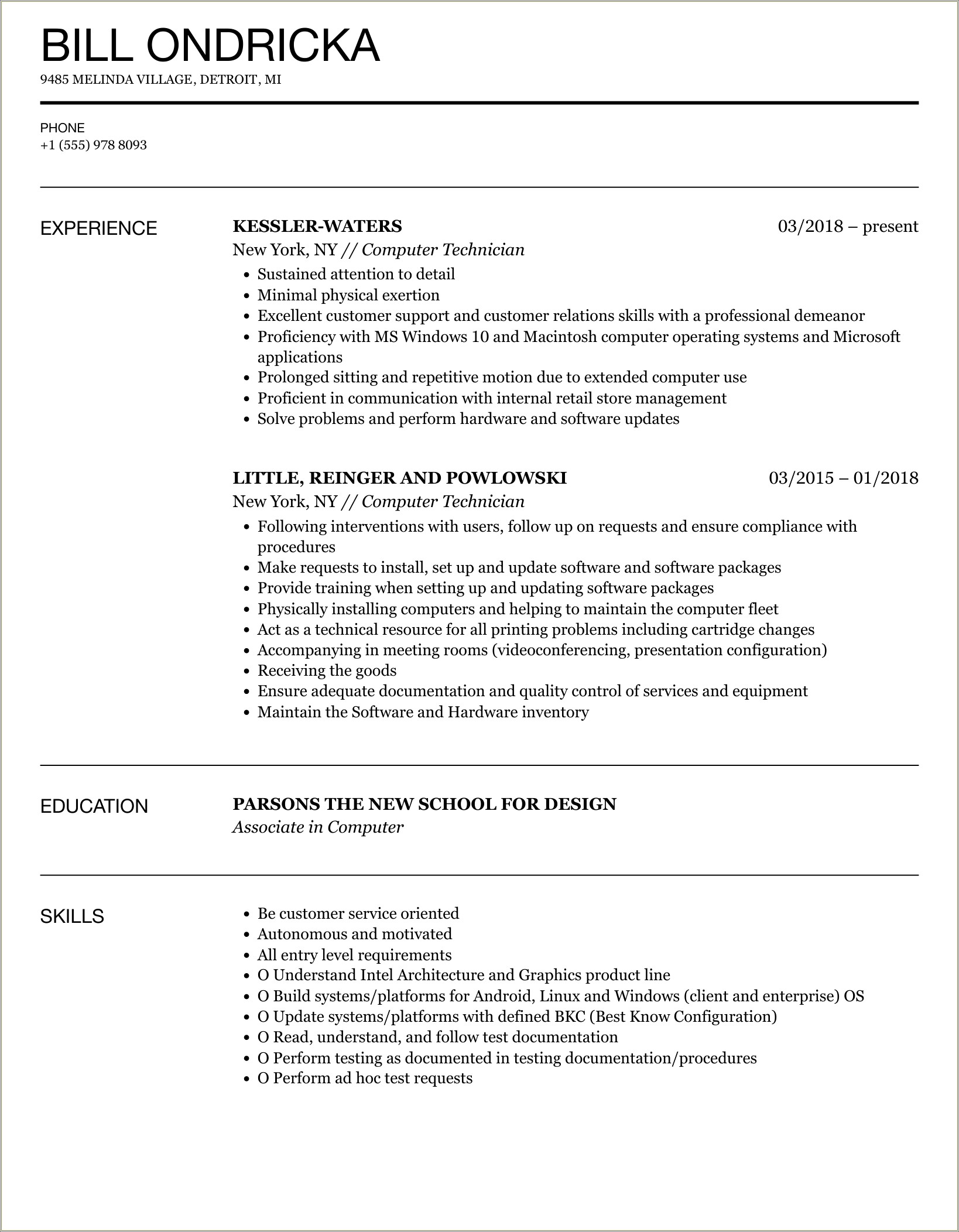 Skills Section Of Resume Radable By Computer