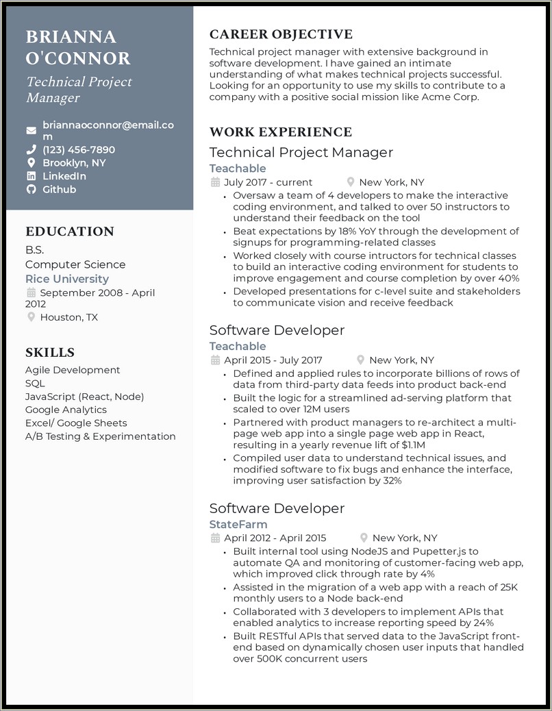 Skills Statement For Project Management Resume Examples