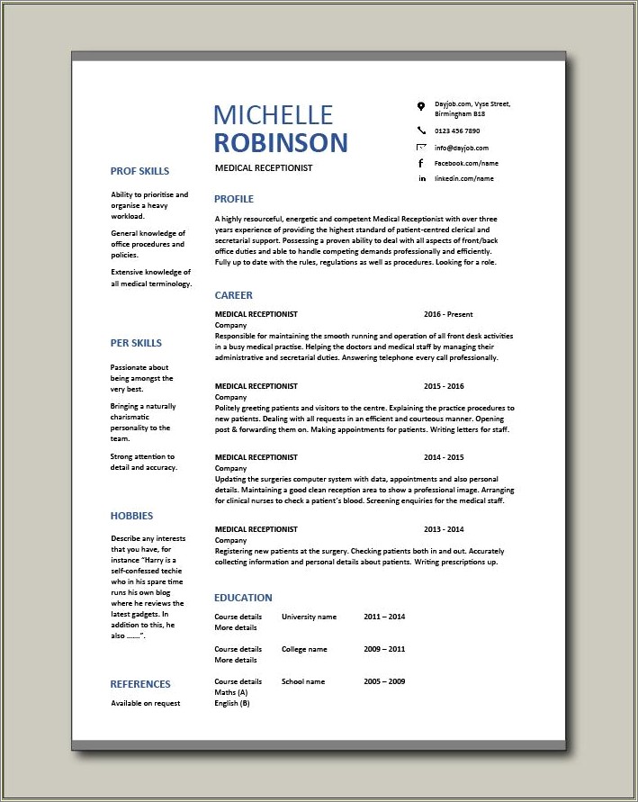 Skills Summary For Medical Secretary Resume