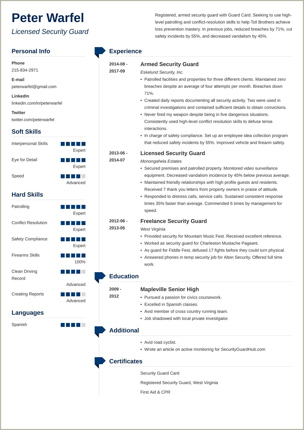 Skills Summary For Security Guard Resume