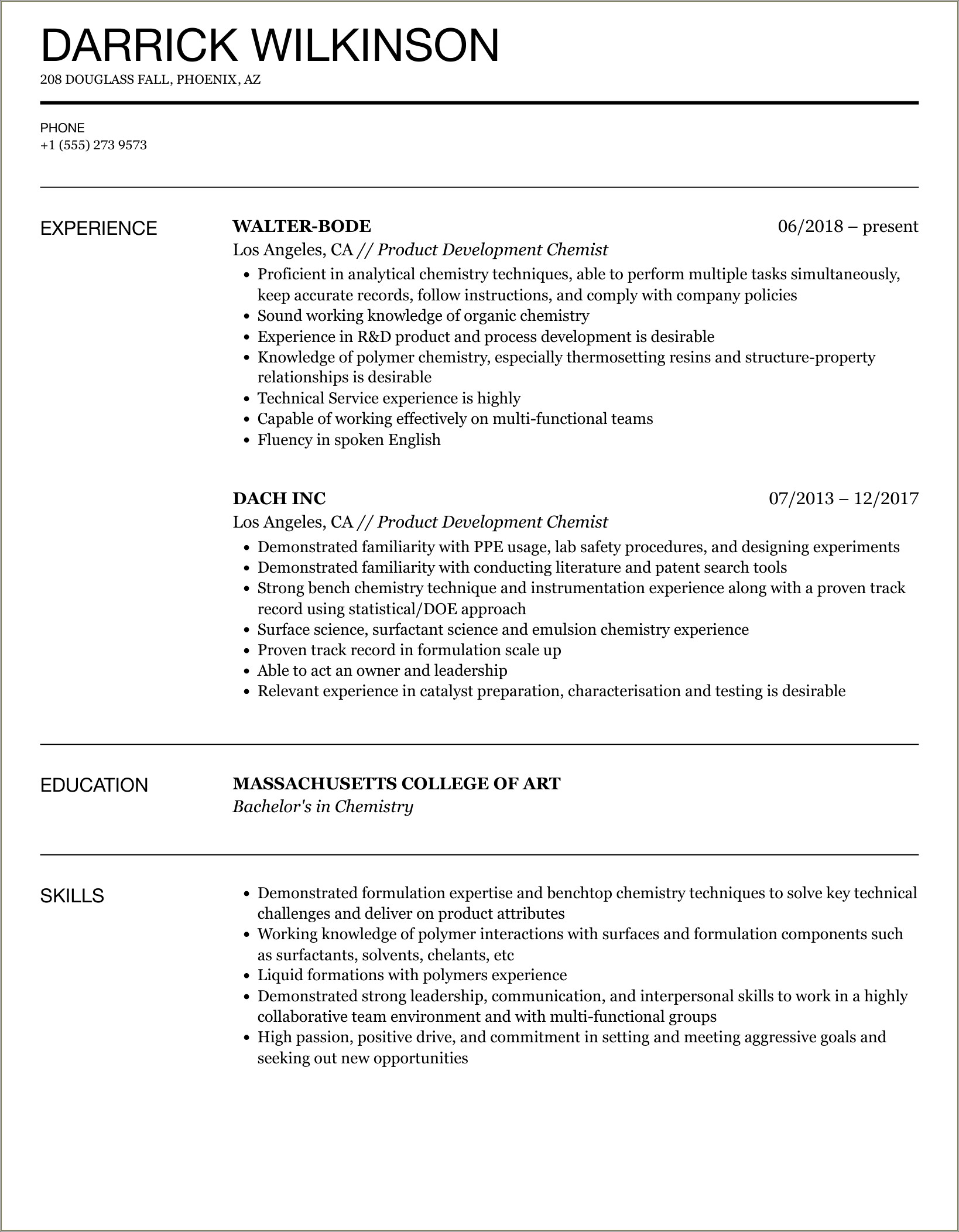 Skills To Add To Resume Chemistry