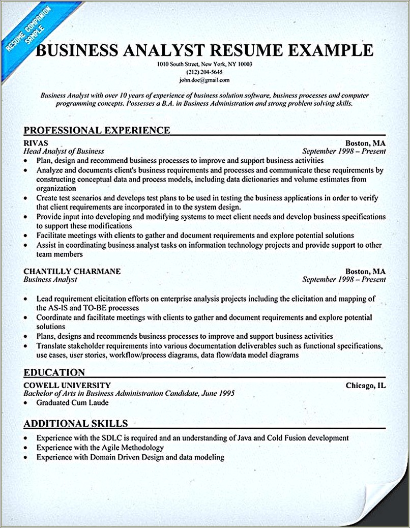 Skills To Be Business Analyst Resume