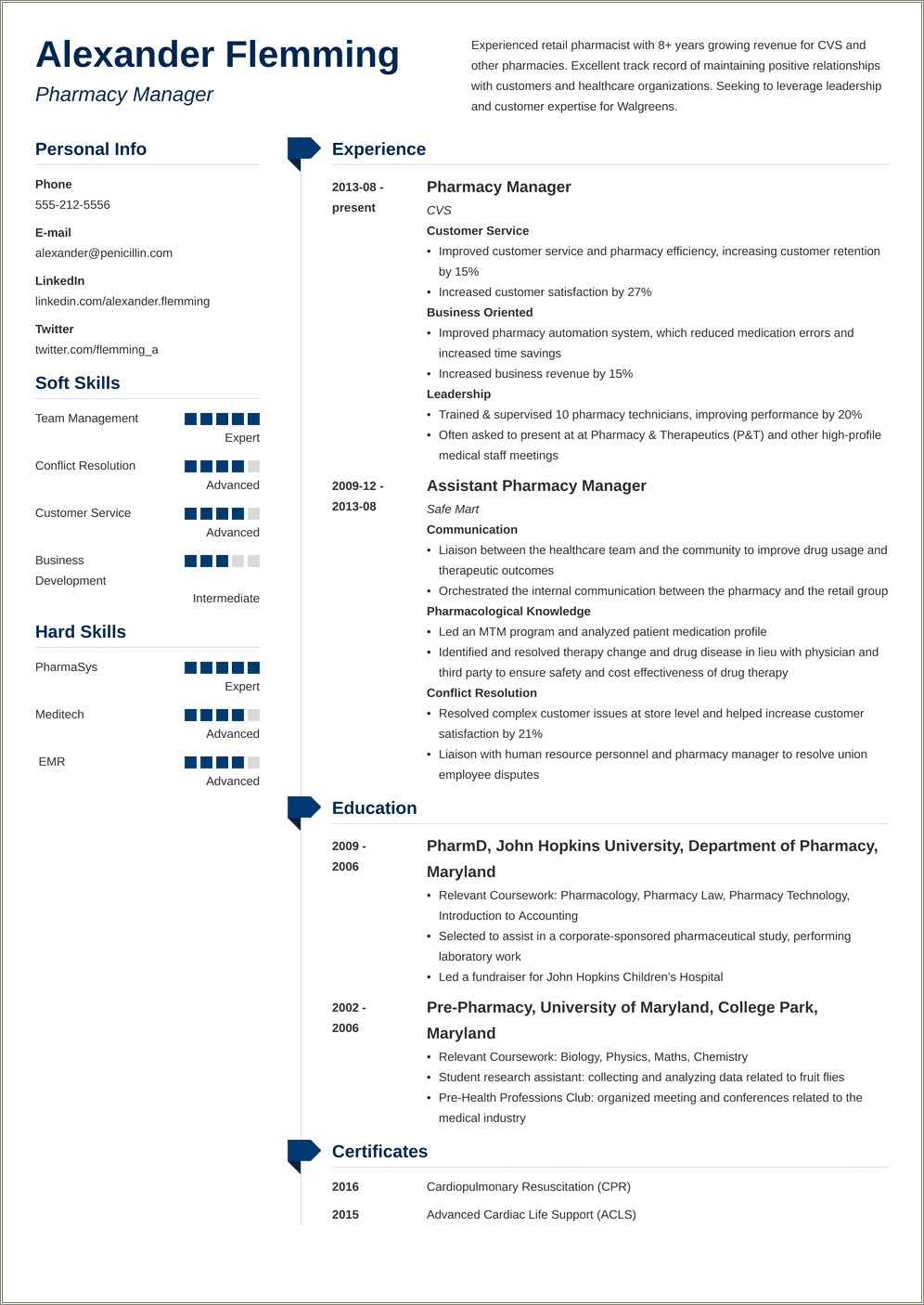 Skills To Have For Pharmacist Resume