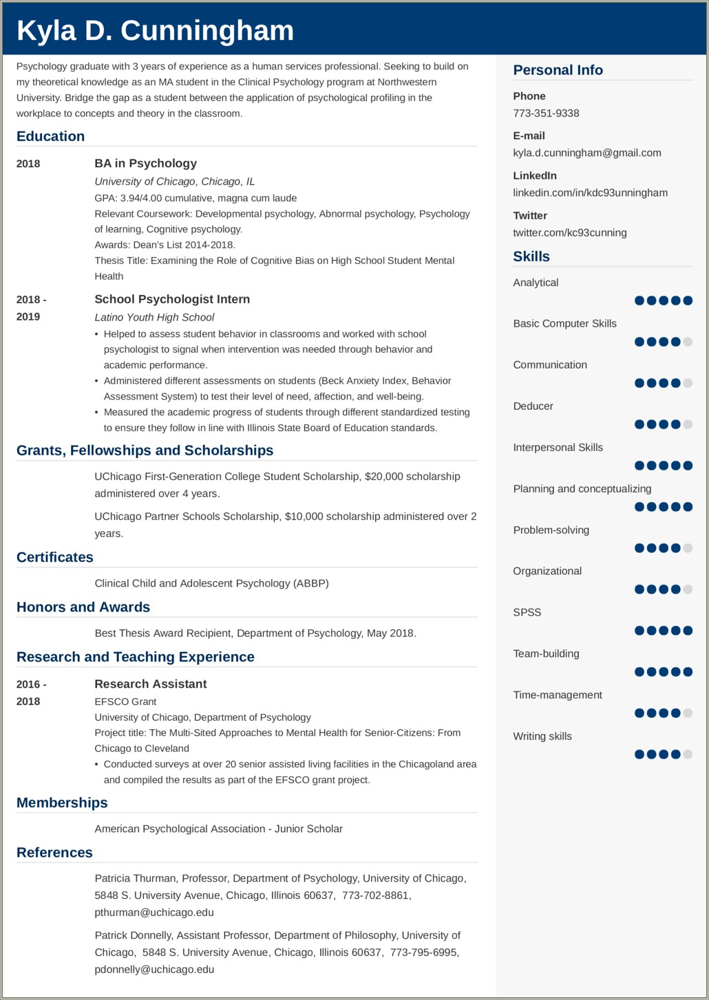 Skills To Include In Resume For Graduate School