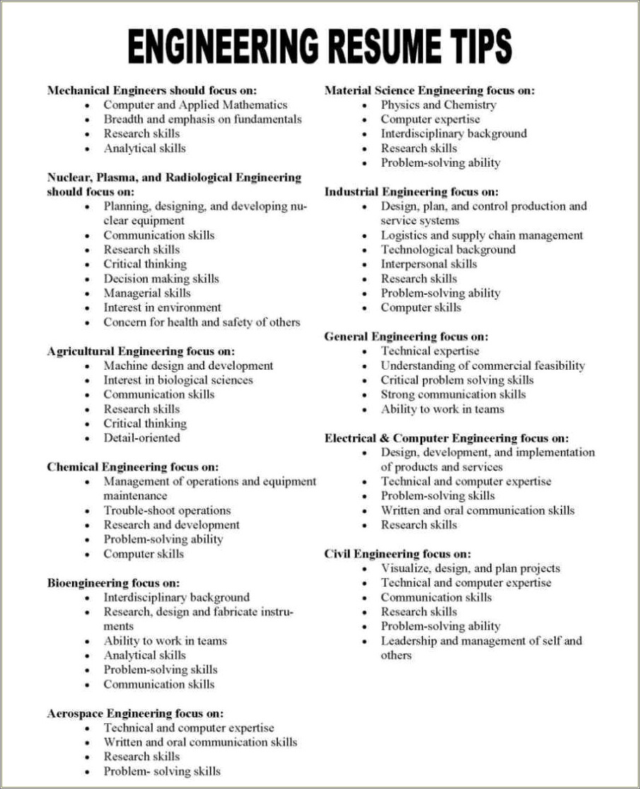 Skills To Include On Engineer Resume