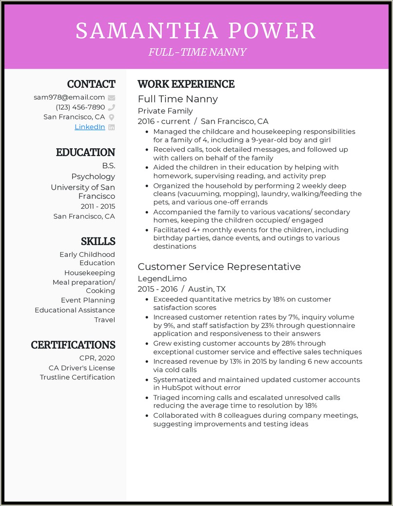 Skills To Include On Nanny Resume