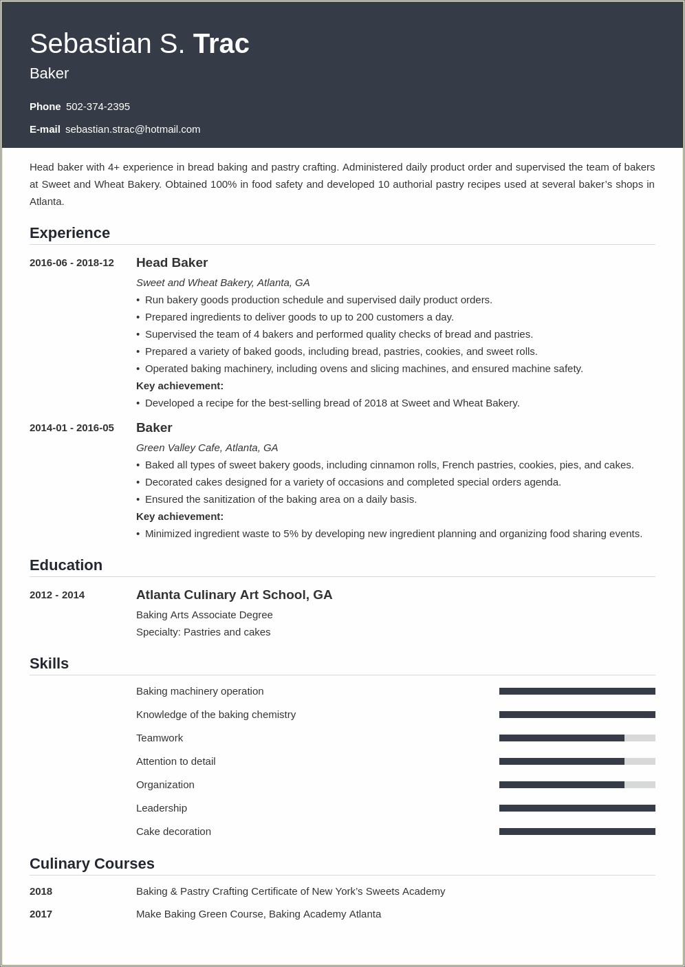 Skills To Include On Resume Bakery