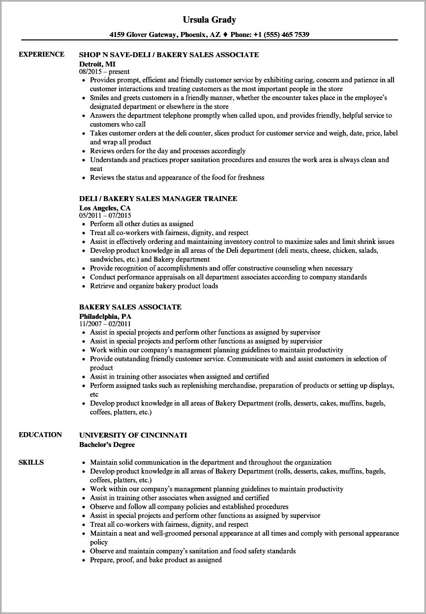 Skills To Include On Resume For Bakery