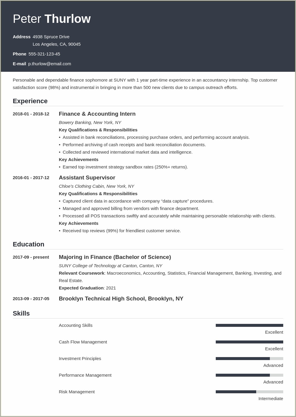 Skills To Include On Resume For Internship