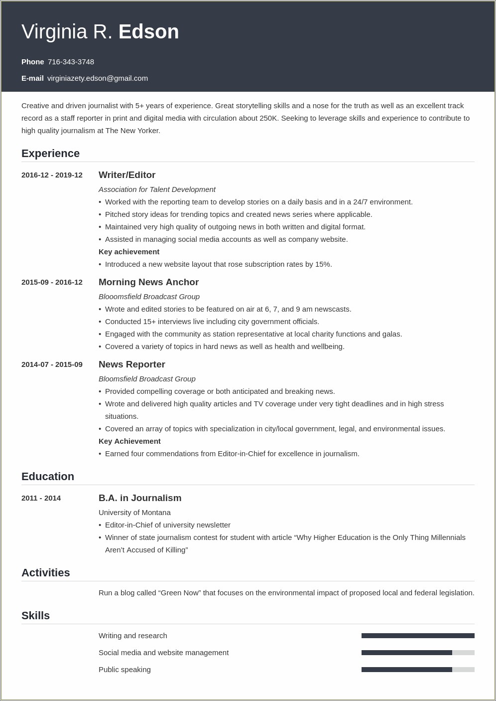 Skills To Include On Resume For Journalism