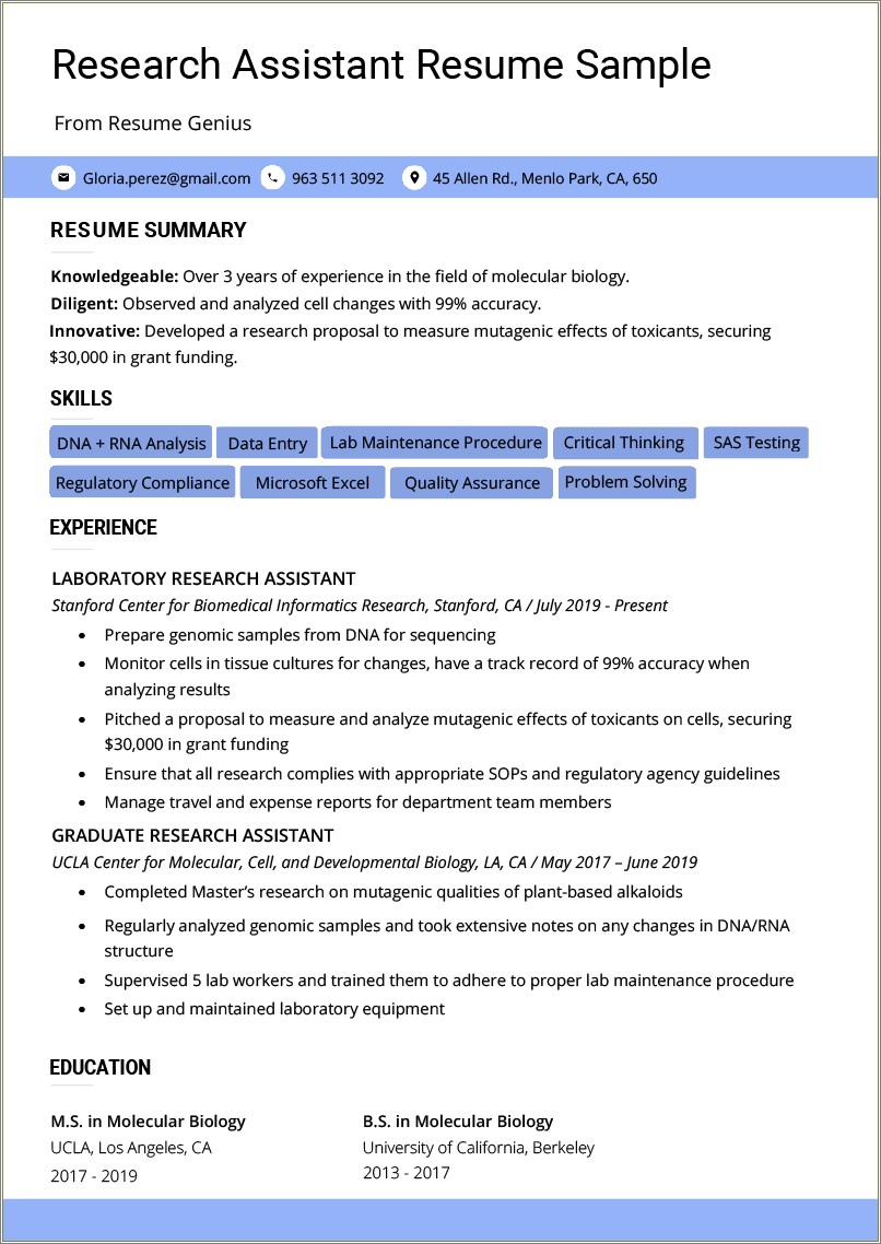 Skills To Include On Resume For Research Assistant