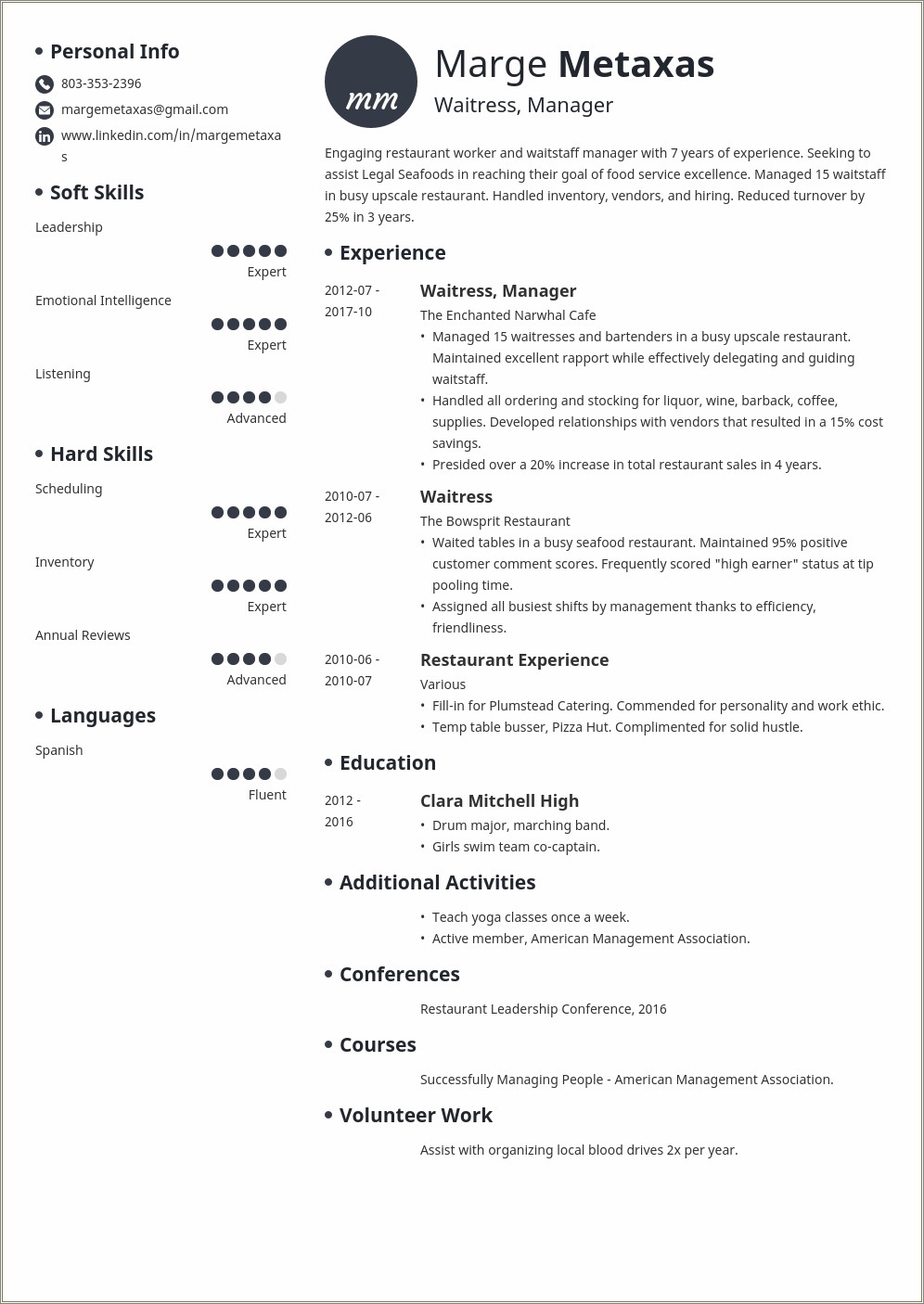 Skills To Include On Resume For Restaurant