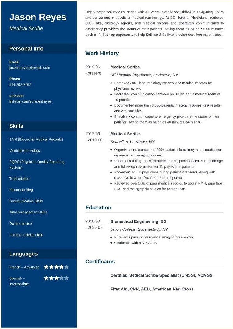 Skills To Include On Resume For Scribe