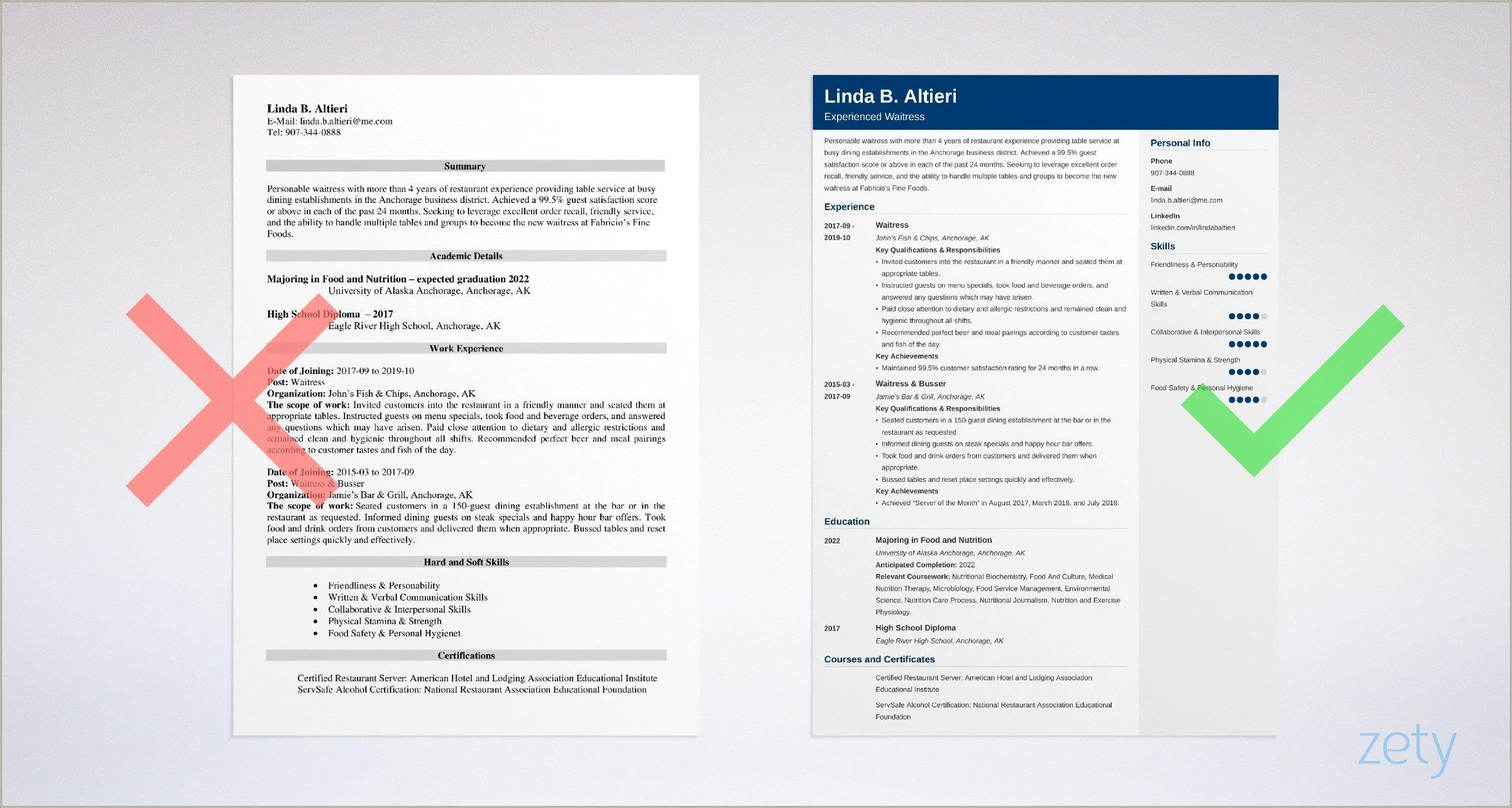 Skills To Include On Resume For Waitr4ess