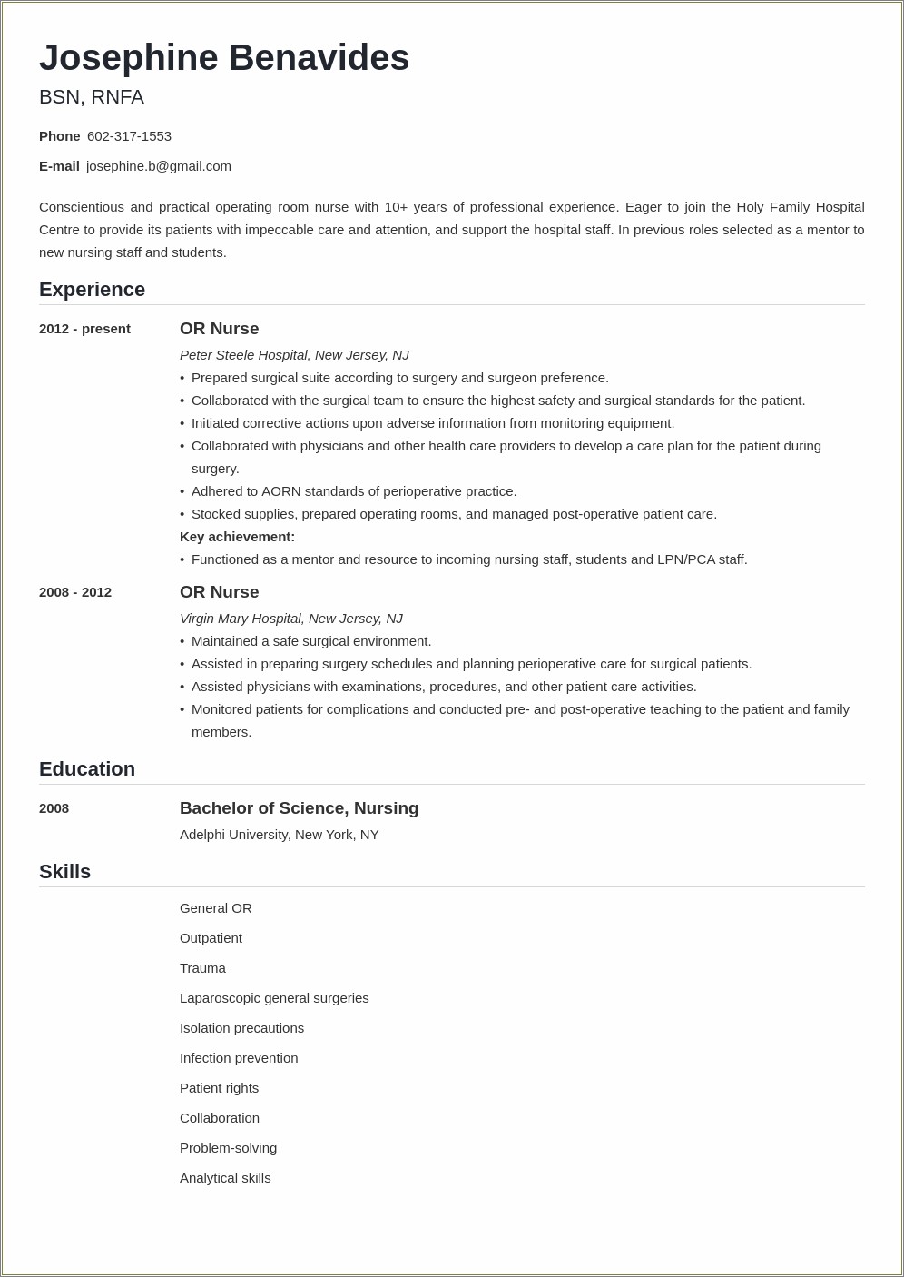 Skills To Inlcude Resume Operating Room Nurse