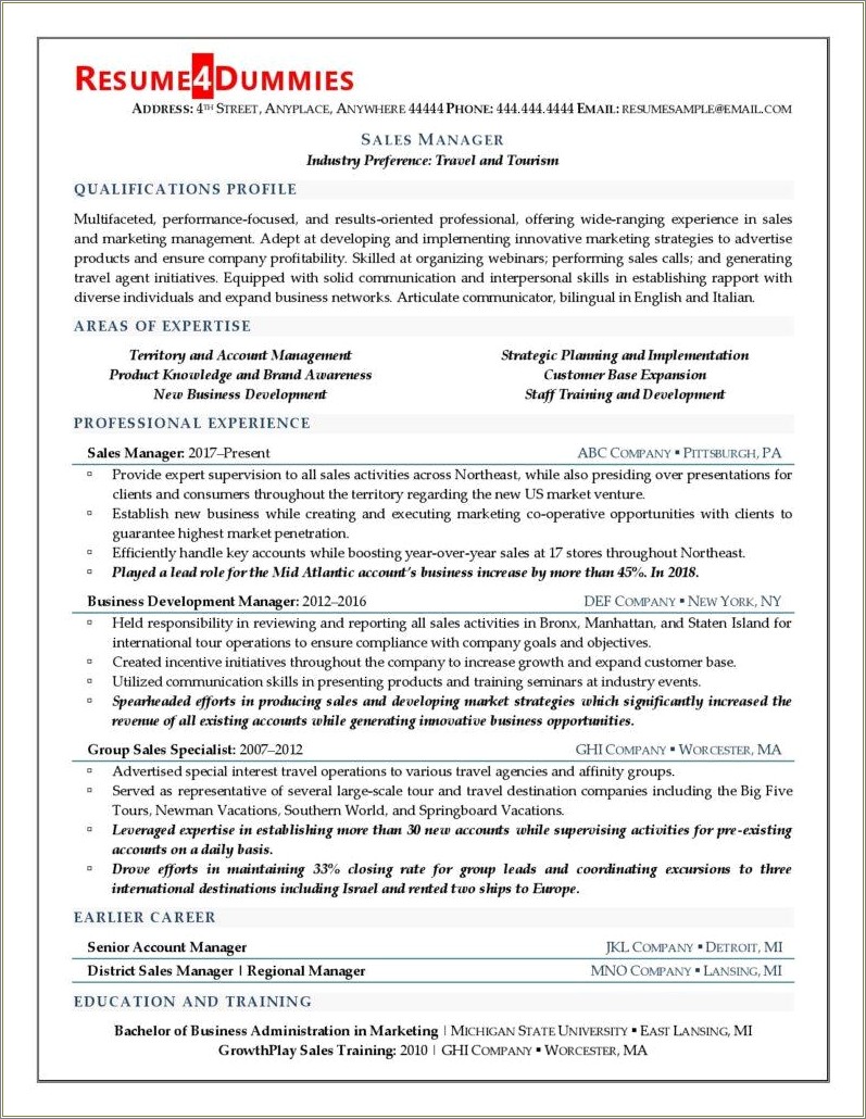 Skills To List For Sales Manager Resume