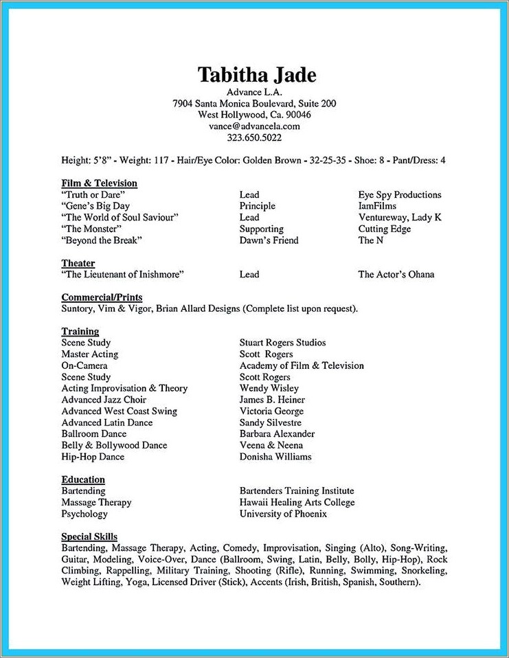 Skills To List On Acting Resume