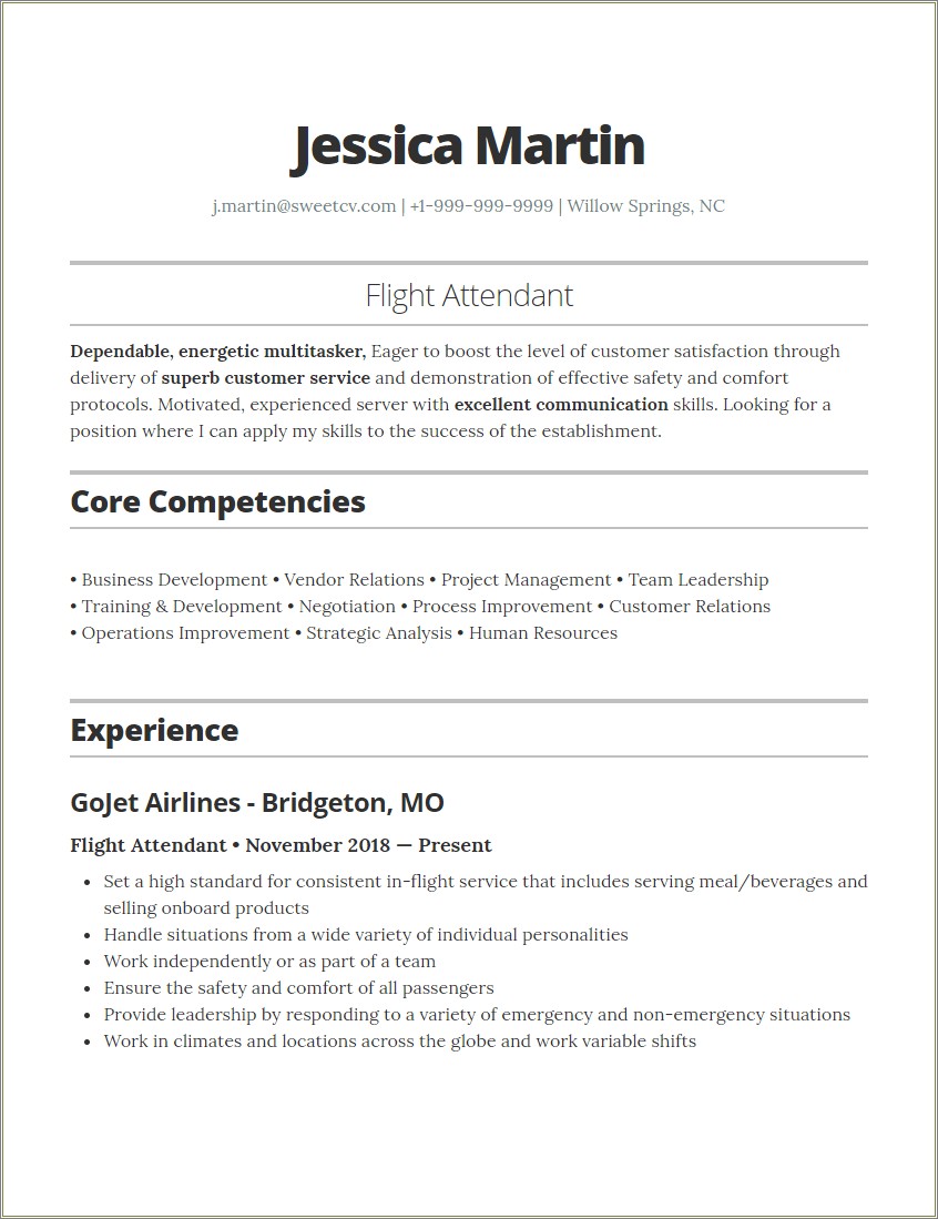 Skills To List On Flight Attendant Resume