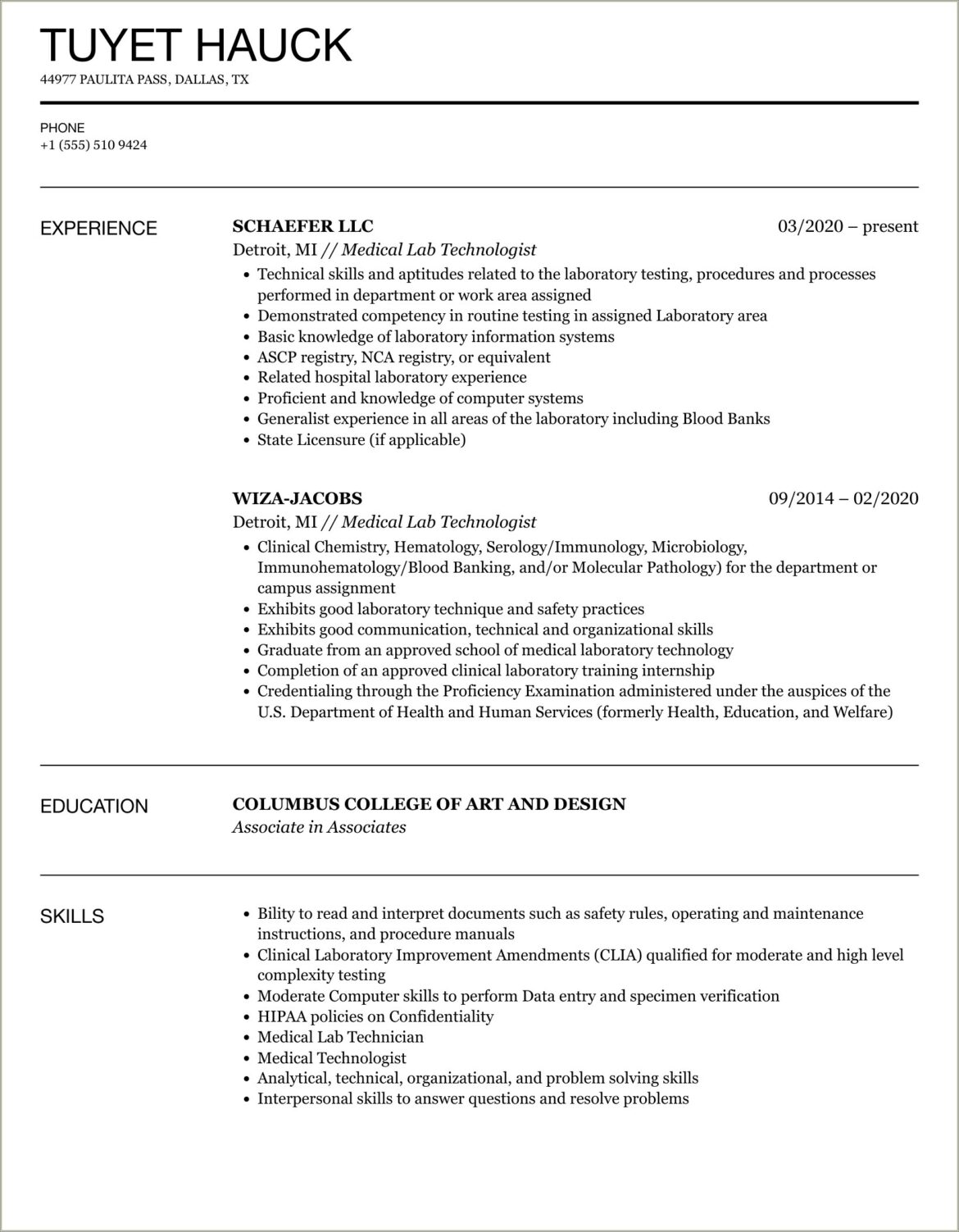 Skills To List On Medical Technologist Resume