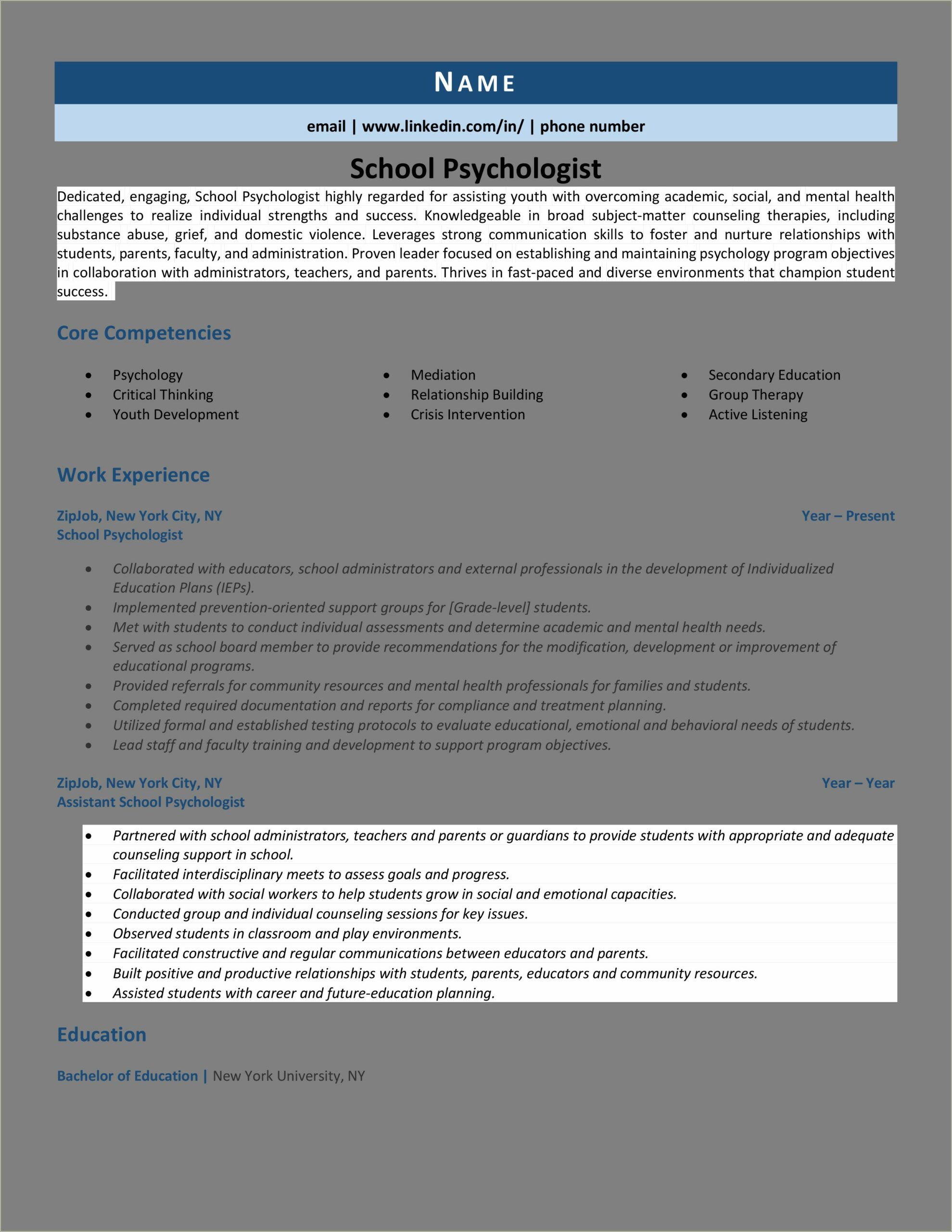 Skills To List On Mental Health Counselor Resume