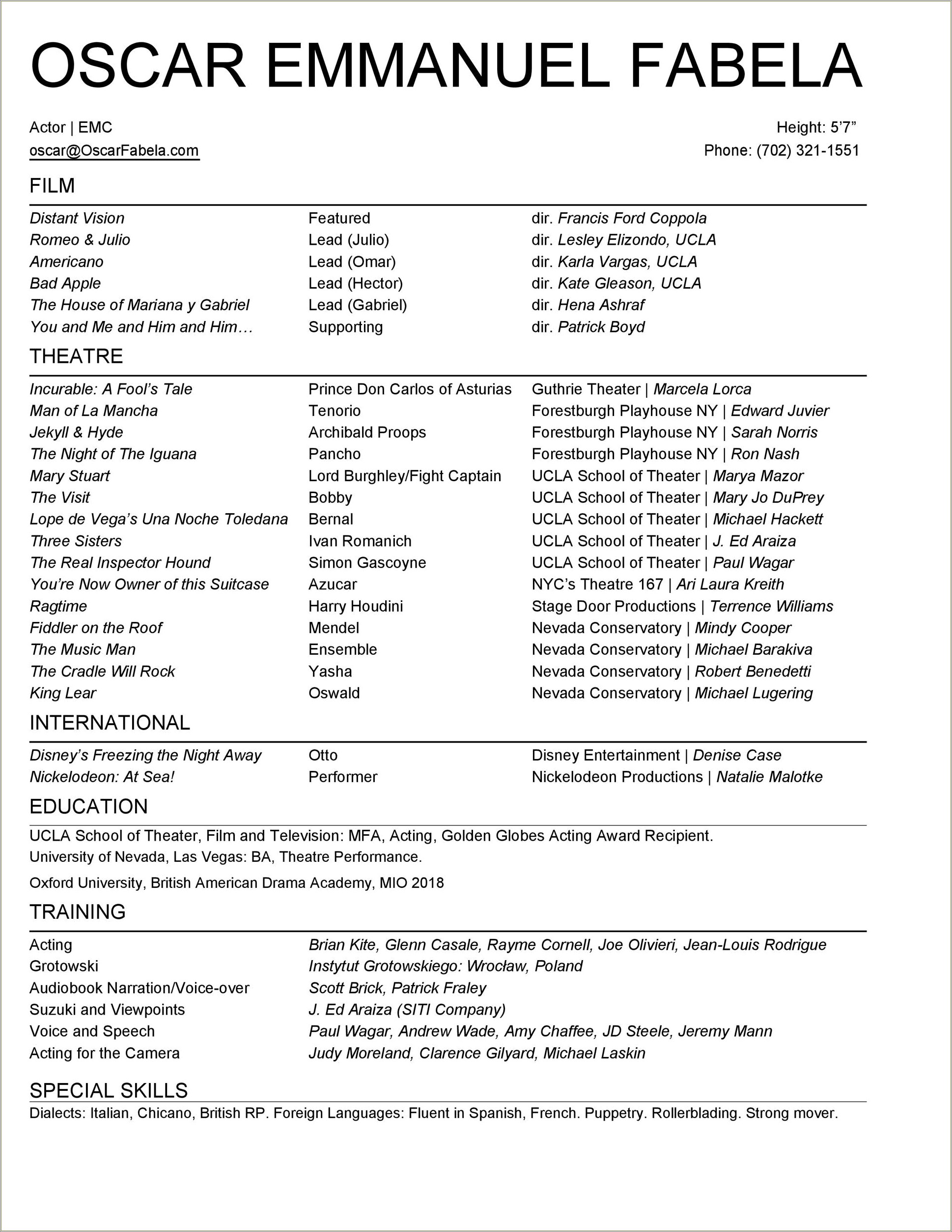 Skills To List On Musical Theater Resume