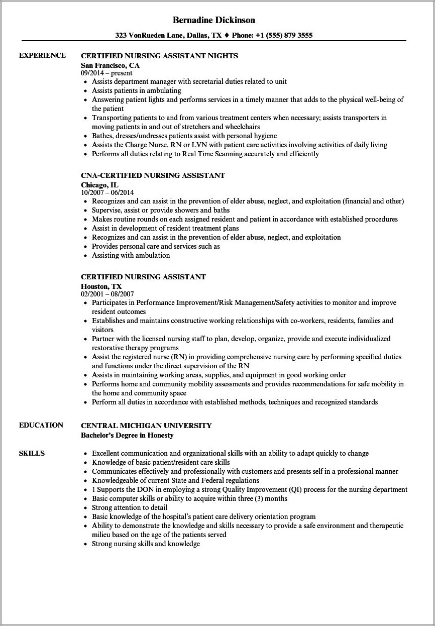 Skills To List On Nursing Assistant Resume