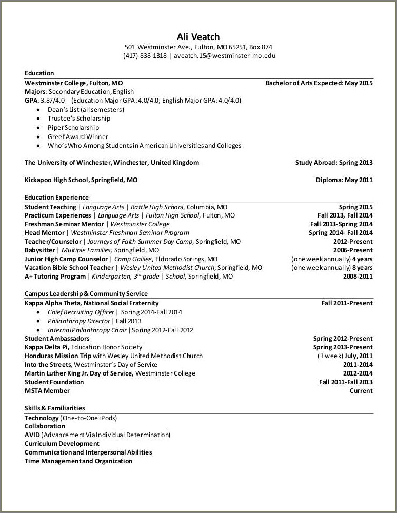 Skills To List On Resume As English Major