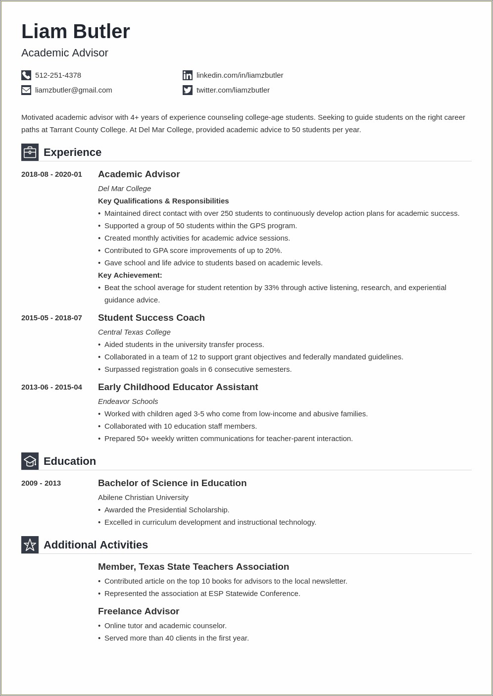 Skills To List On Resume For Advisor Position