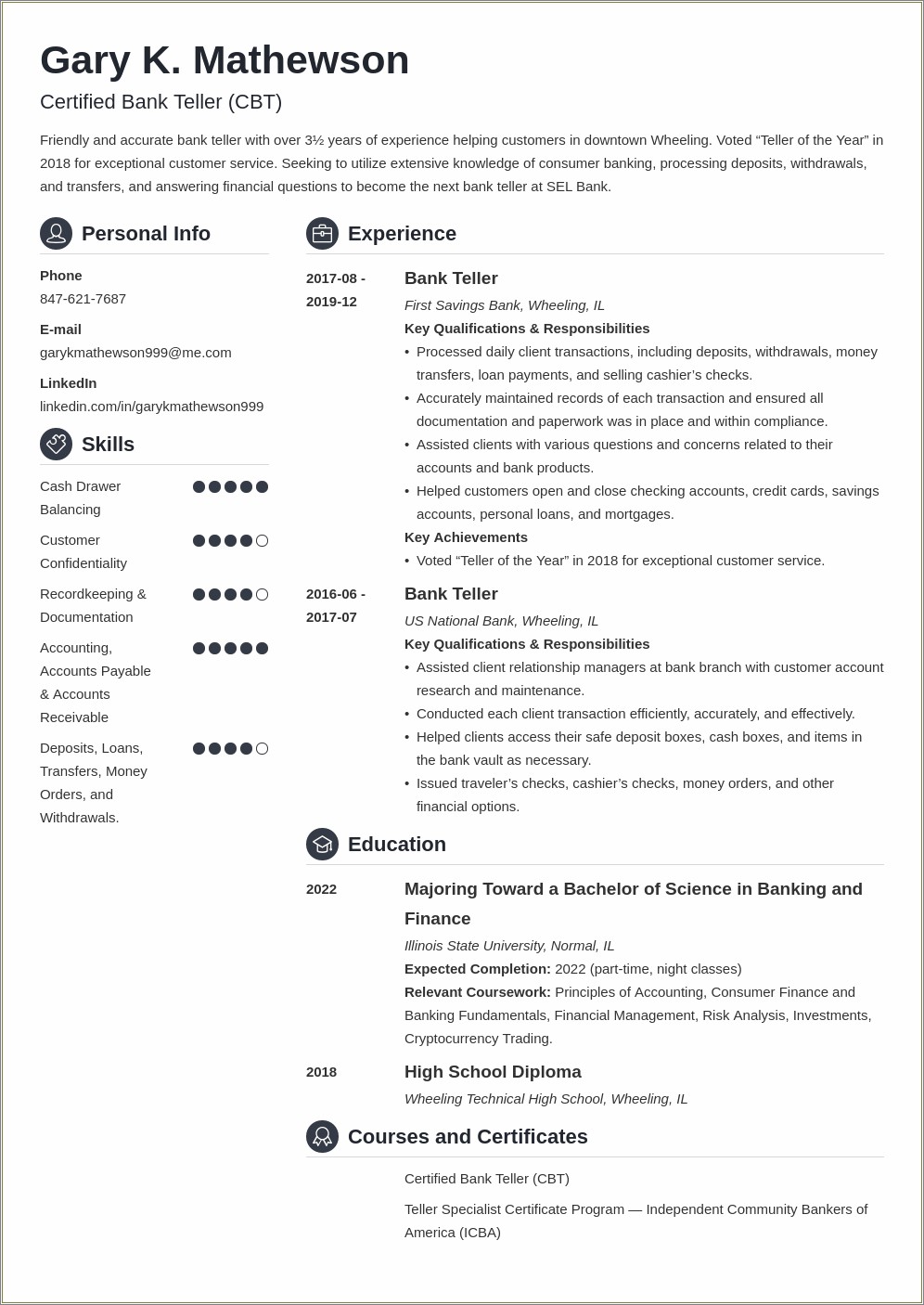 Skills To List On Resume For Bank Teller