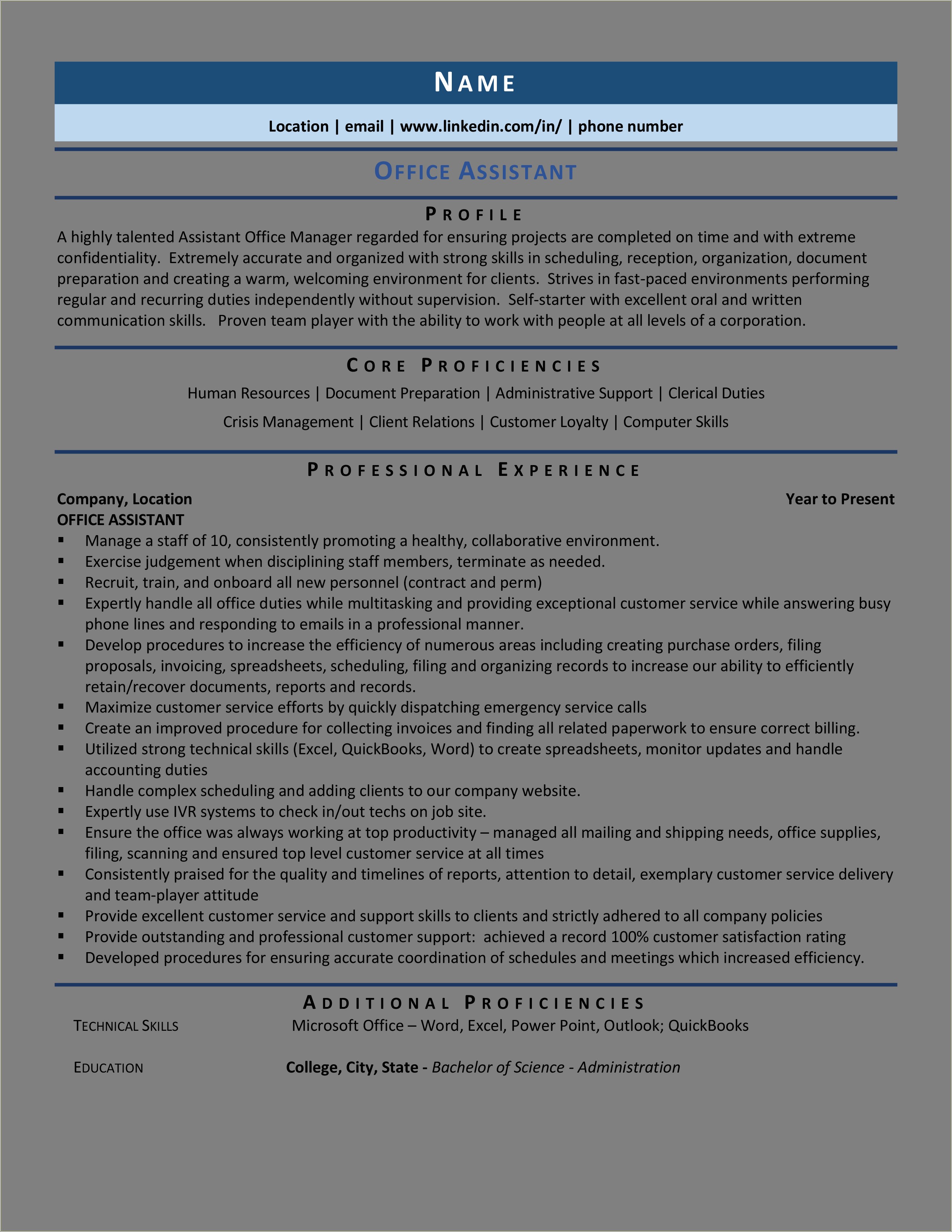 Skills To List On Resume For College Administrative