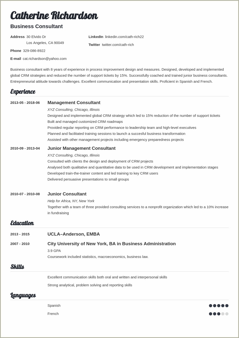 Skills To List On Resume For Consulting