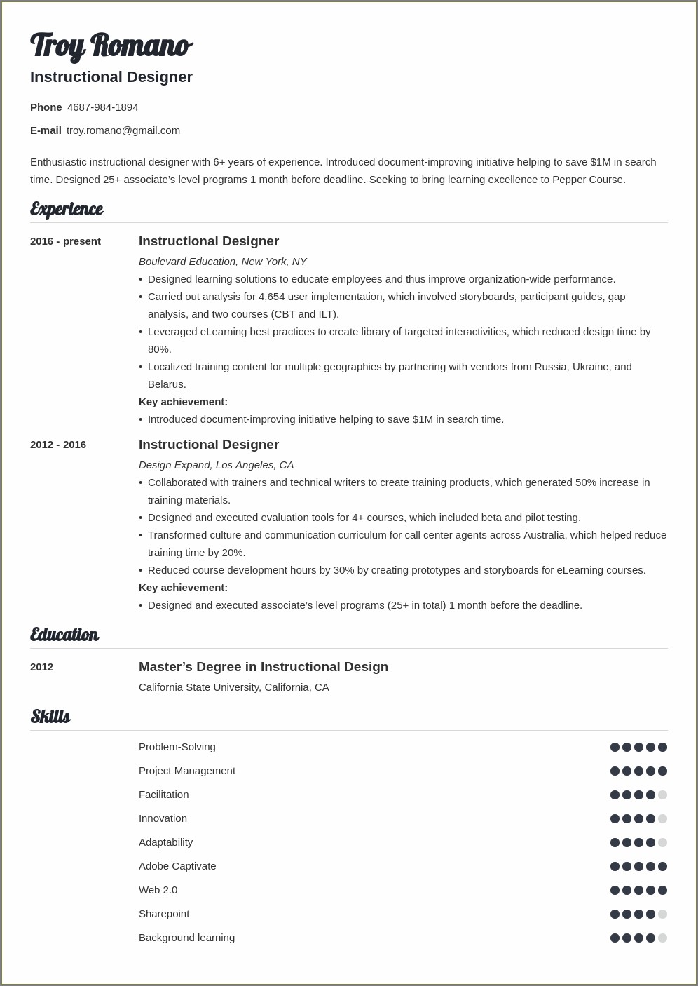 Skills To List On Resume For Instructional Designer