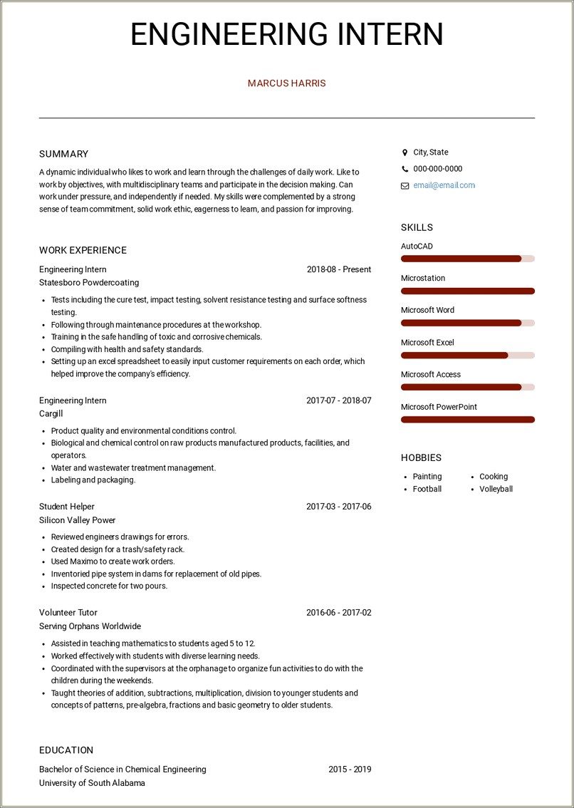 Skills To List On Resume For Internship