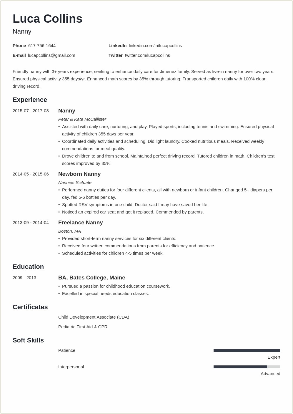 Skills To List On Resume For Nanny Position