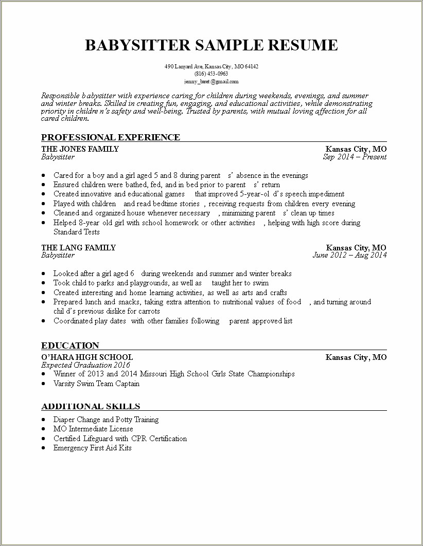 Skills To List On Resume For Nanny