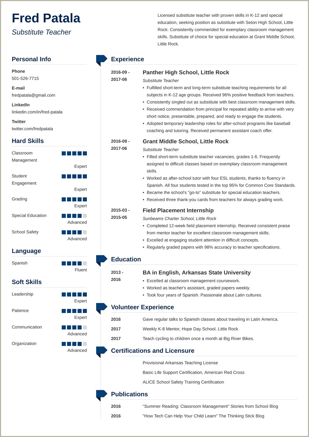 Skills To List On Resume For Substitute Teacher