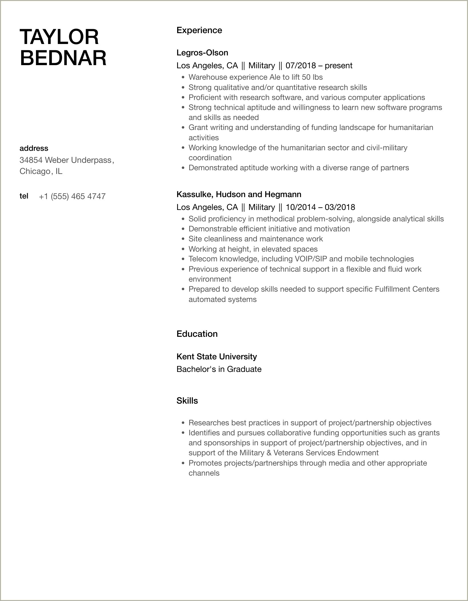 Skills To List On Resume For Veteran