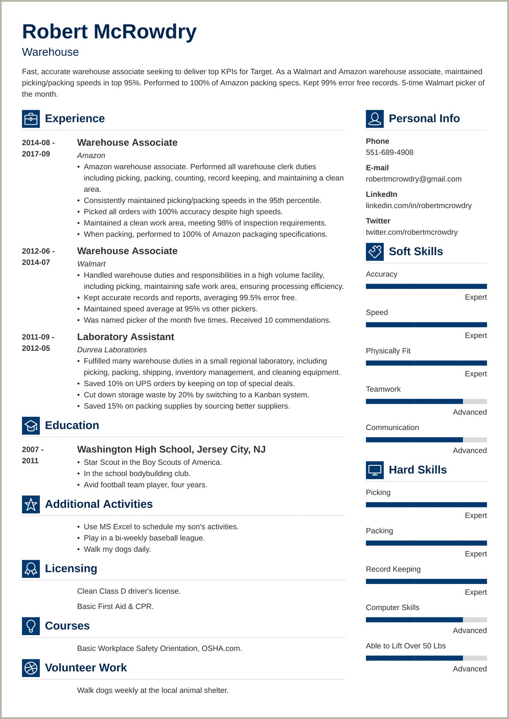 Skills To List On Resume For Warehouse Worker