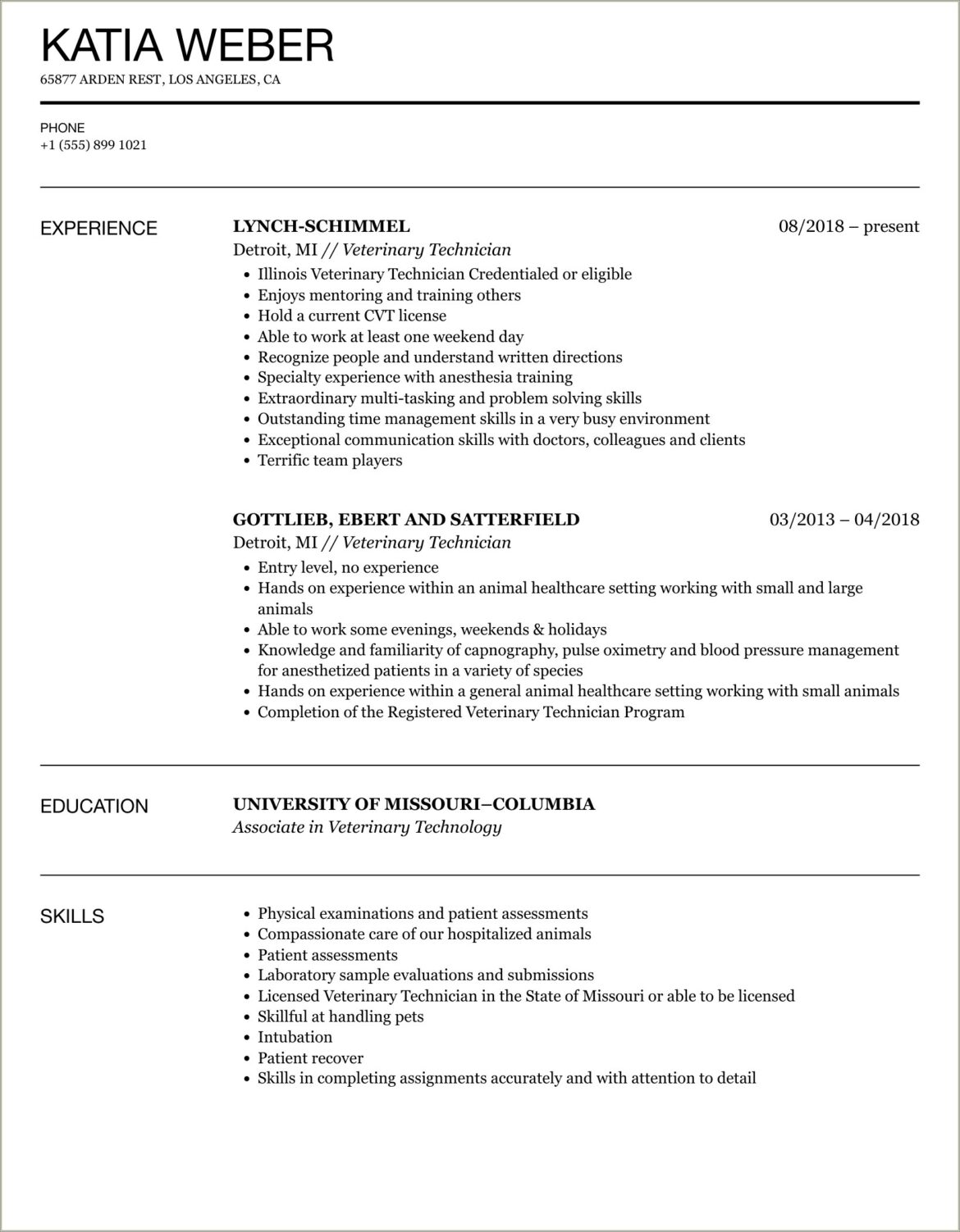 Skills To List On Vet Tech Resume