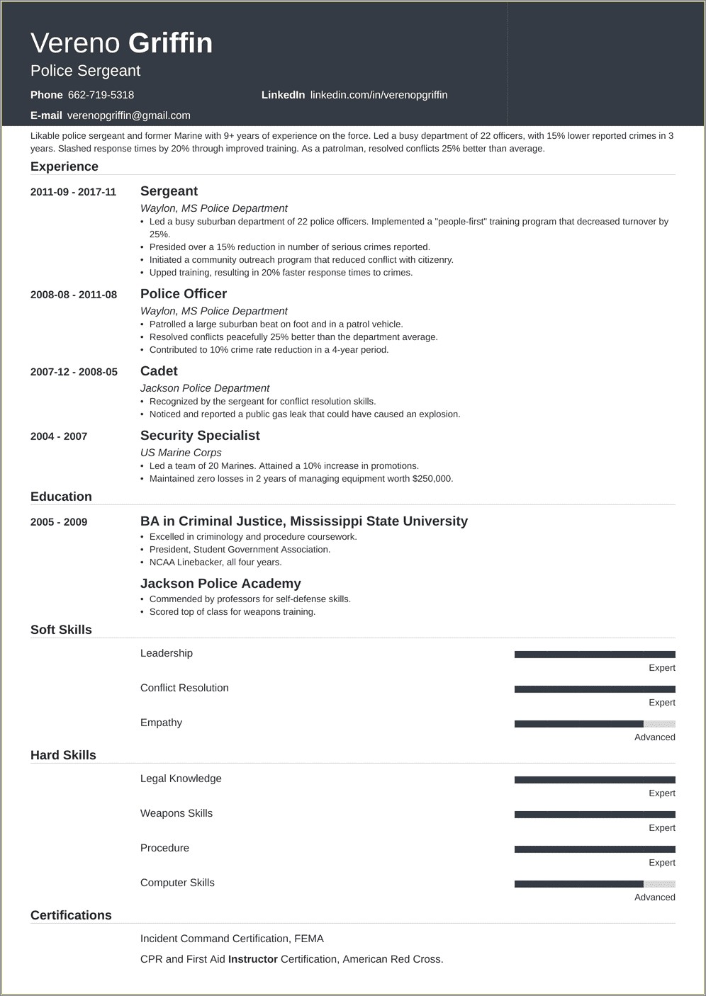 Skills To Mention In Law Enforcement Resume