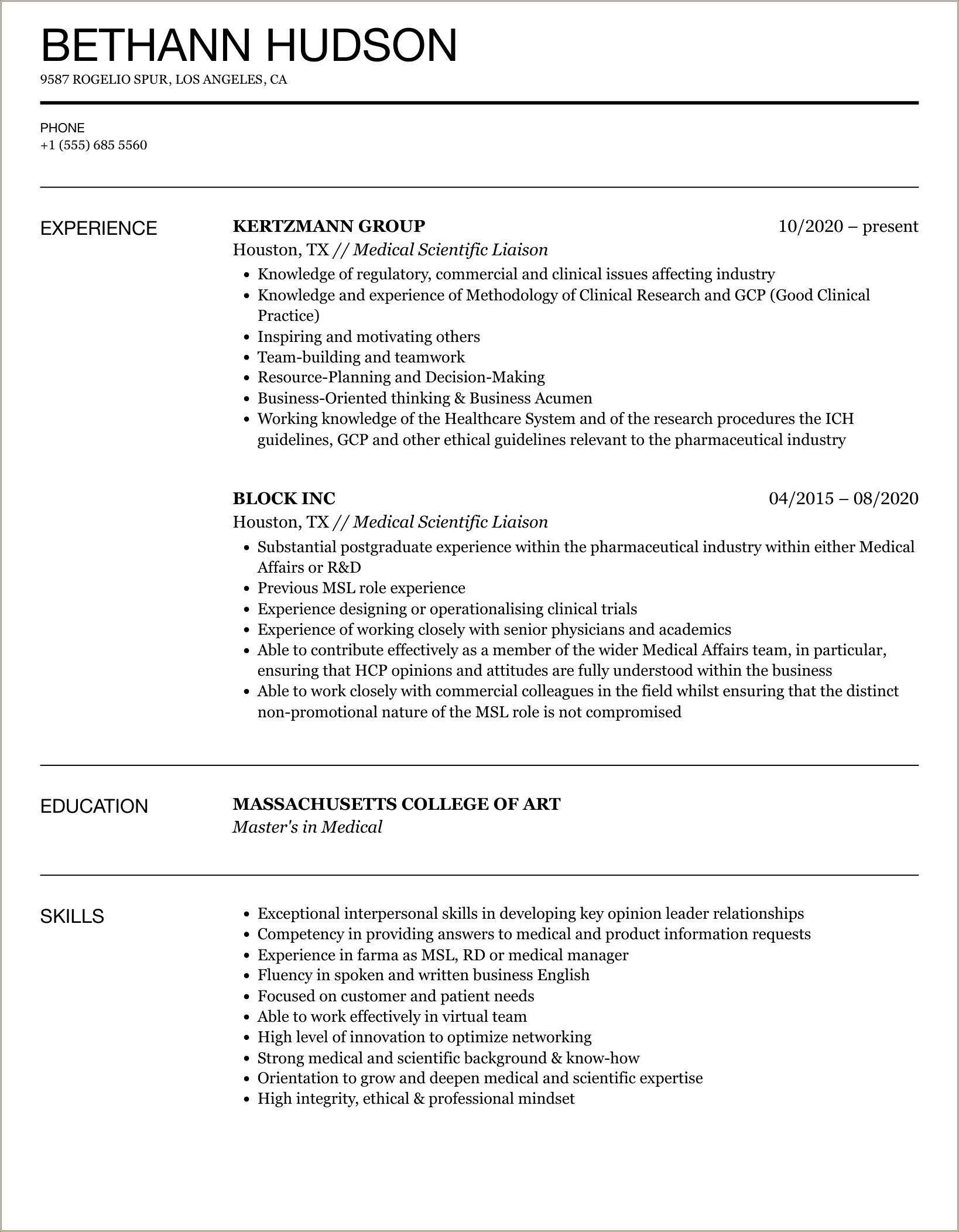 Skills To Mention In Resume Medical Liason