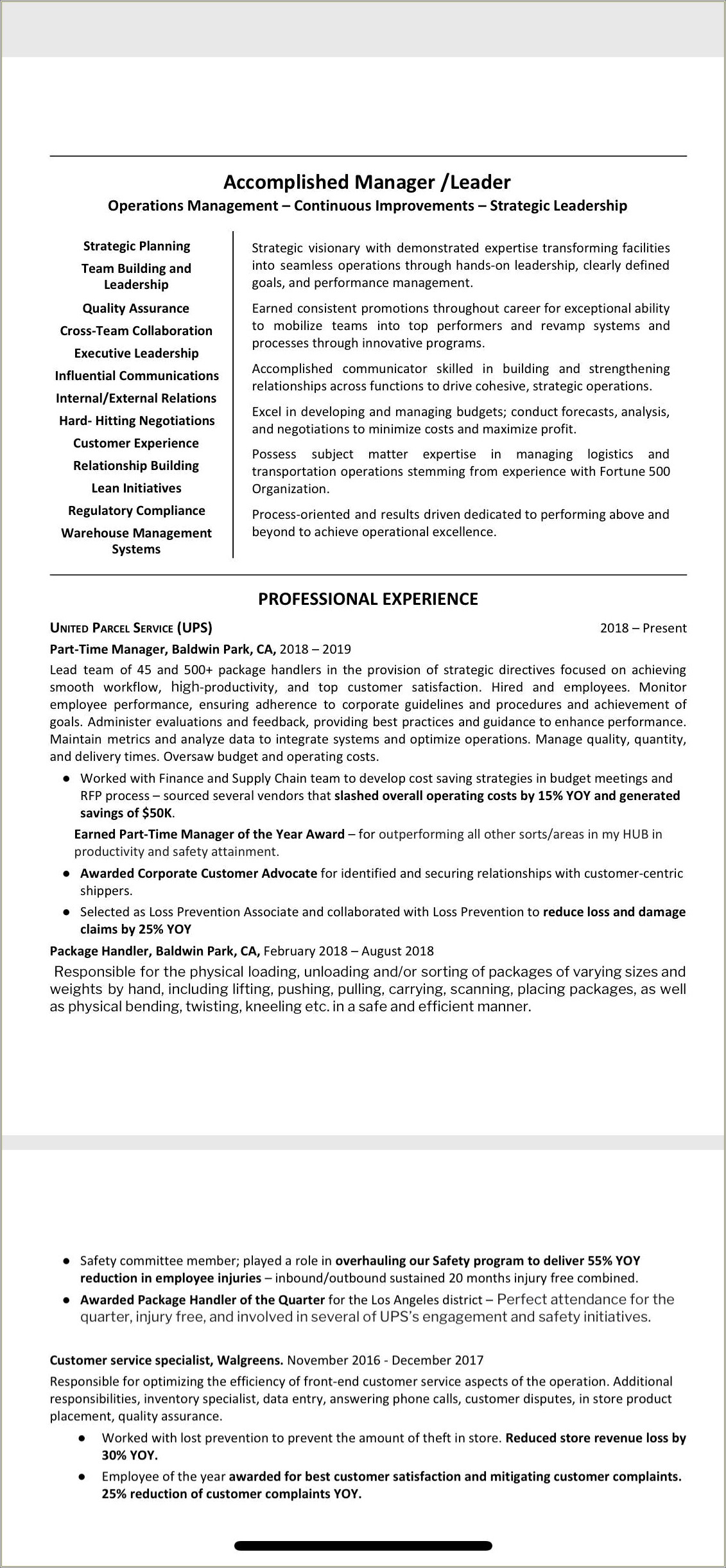 Skills To Put For Fedex Resume