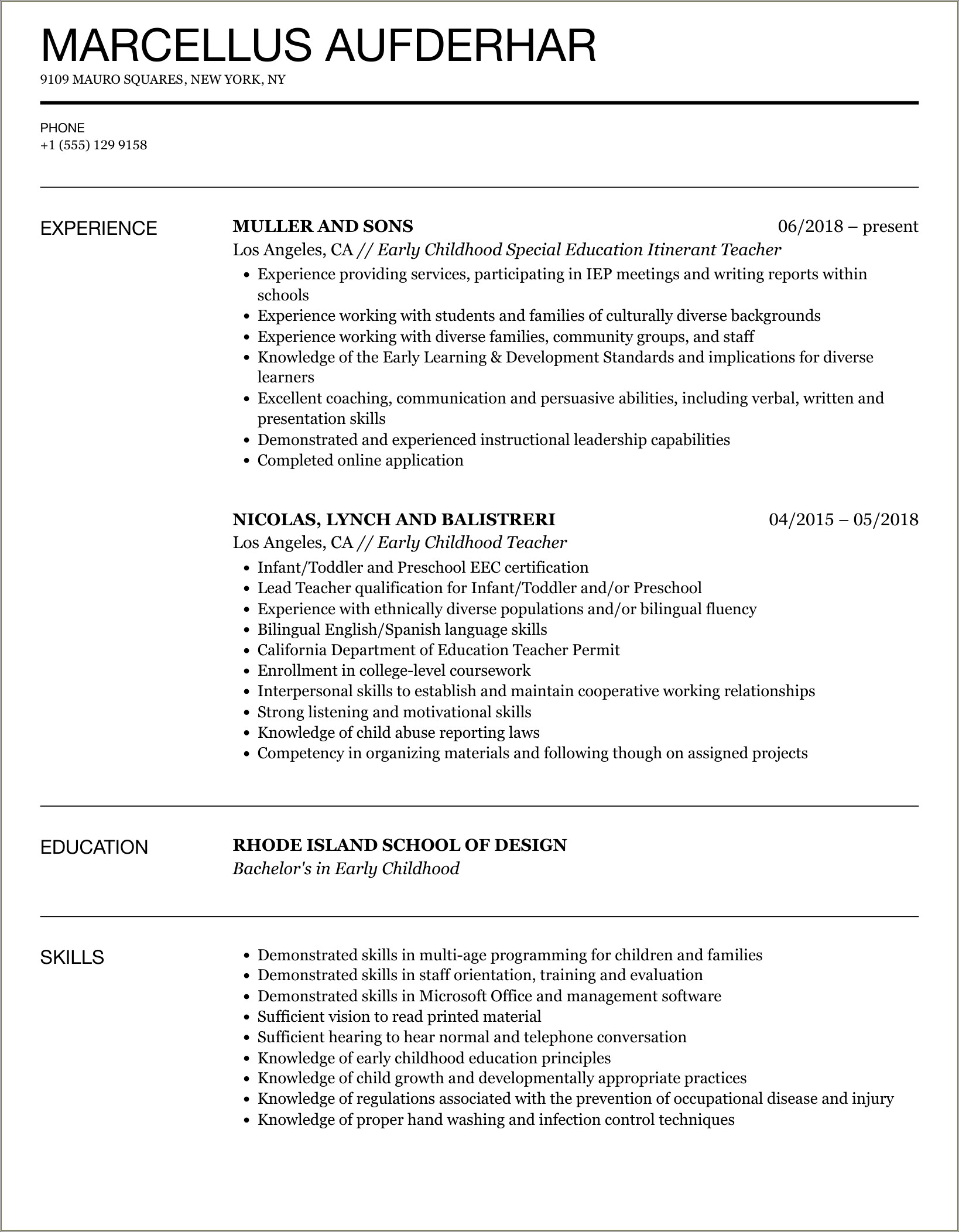 Skills To Put In A Preschool Teacher Resume